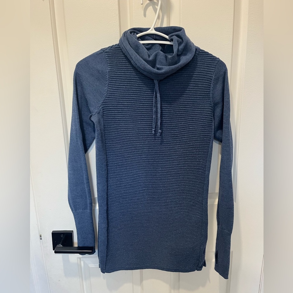 Blue Ribbed Turtleneck Sweater Tunic